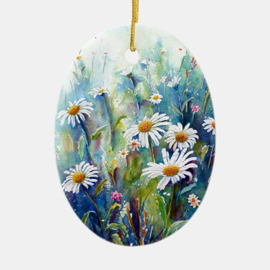 デイジー分野の水彩画の絵画 セラミックオーナメント (正面)