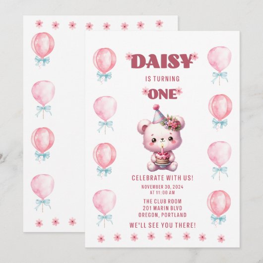 デイジー初誕生日 招待状 (正面/裏面)