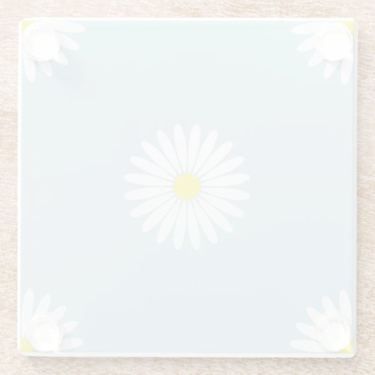 デイジー図青のLgパター淡い色のン ガラスコースター (裏面)