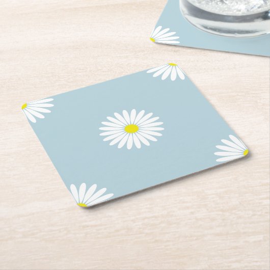 デイジー図青のLgパター淡い色のン スクエアペーパーコースター (アングル)