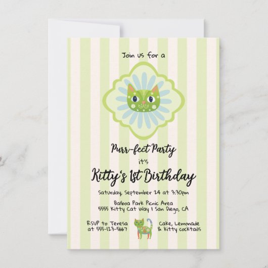 デイジー子猫顔プルフェクトバースデーパーティインビタティ 招待状 (正面)