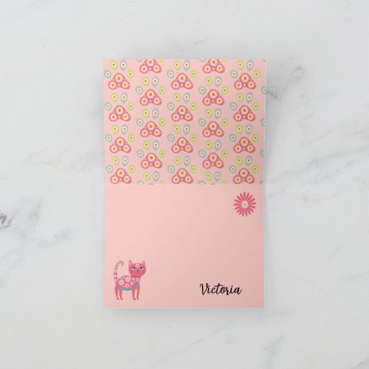 デイジー子猫顔Purr-fect誕生日サンキューノート カード (内部)