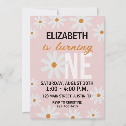 デイジー小さな女の子最初の誕生日招待状 招待状 (正面)