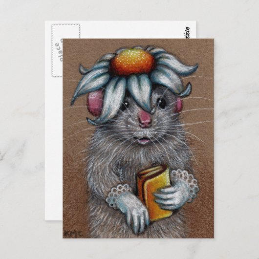 デイジー帽子のネズミ及びレース手袋はがき ポストカード (正面/裏面)