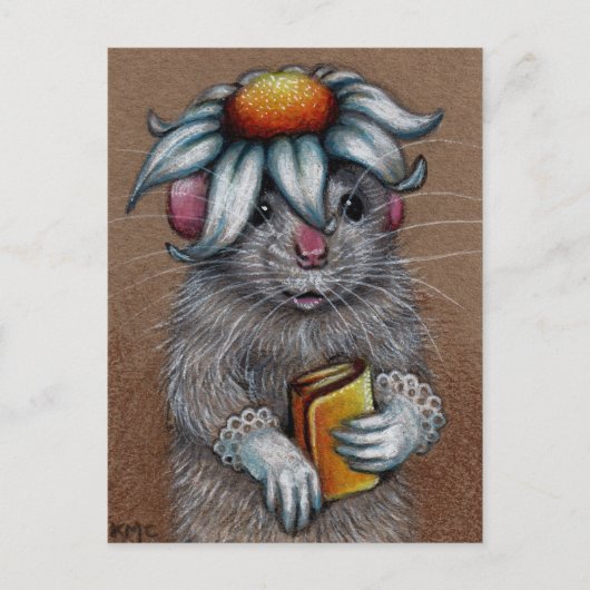 デイジー帽子のネズミ及びレース手袋はがき ポストカード (正面)