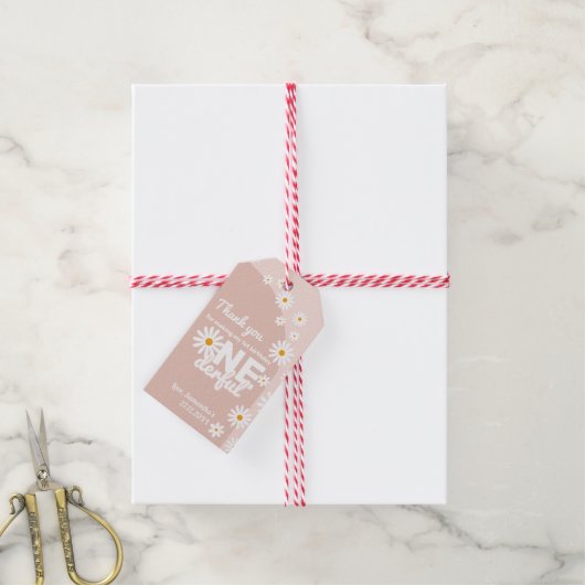 デイジー恋しく思ピンクonederful 1st誕生日 ギフトタグ (より糸付き)