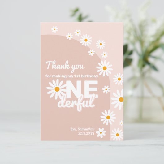 デイジー恋しく思ピンクonederful 1st誕生日 サンキューカード (スタンド正面)