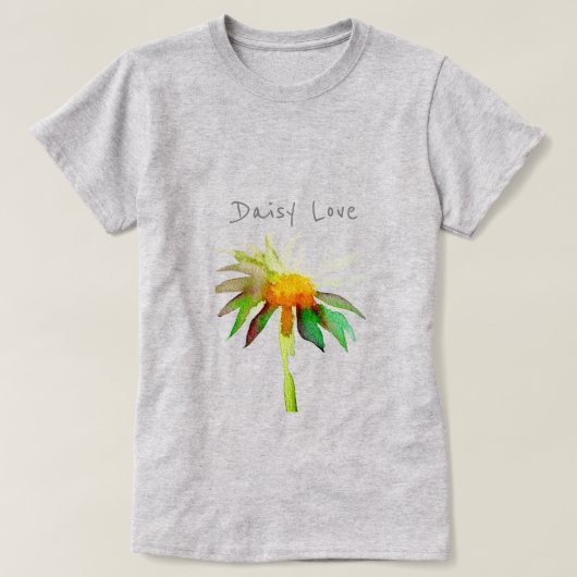 デイジー愛スローガンのモダンな水彩画の芸術の花 Tシャツ (デザイン正面)