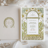 デイジー日付の保存ヴィンテージアールヌーボーミュシャ 招待状