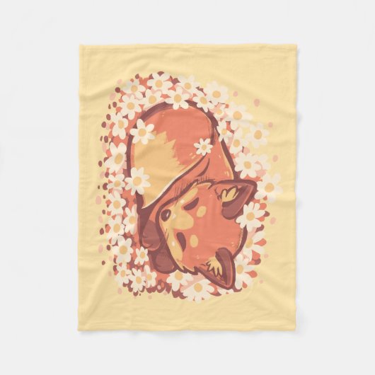 デイジー春キツネ フリースブランケット (正面)
