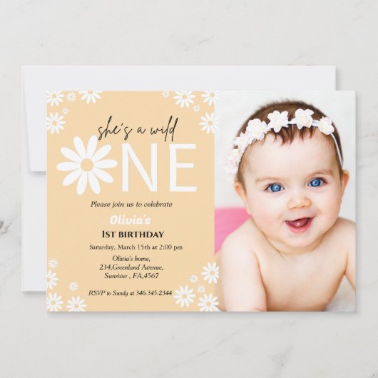 デイジー最初の誕生日パーティーボヘミアンワイルドワンインヴィ 招待状 (正面)