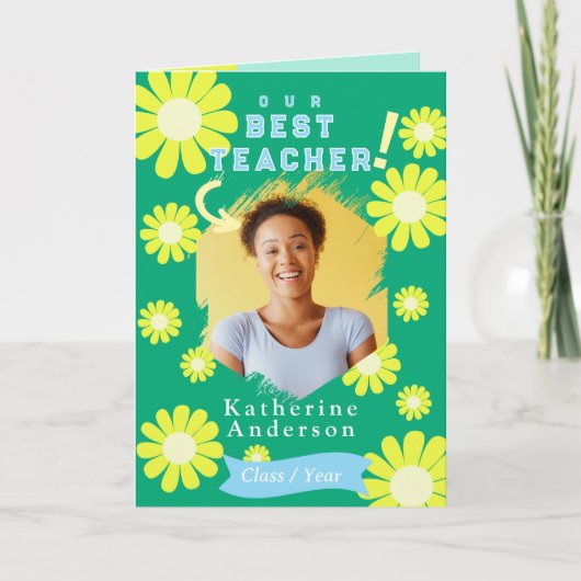 デイジー最高の先生フォトグリーン カード (正面)
