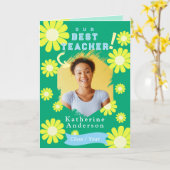 デイジー最高の先生フォトグリーン カード (黄色い花)