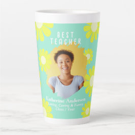 デイジー最高の先生フォトティール（緑がかった色）ボタン カフェラテマグ