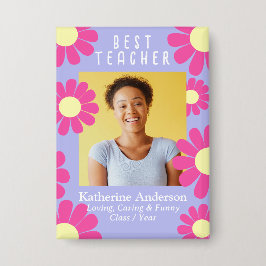 デイジー最高の先生フォトパープルボタン 缶バッジ