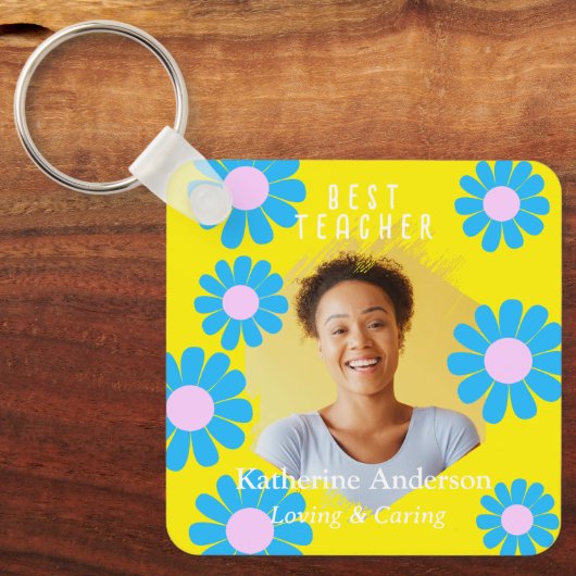 デイジー最高の先生フォトブライトイエロー キーホルダー (正面)