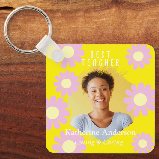 デイジー最高の先生フォトブライトイエロー キーホルダー (正面)