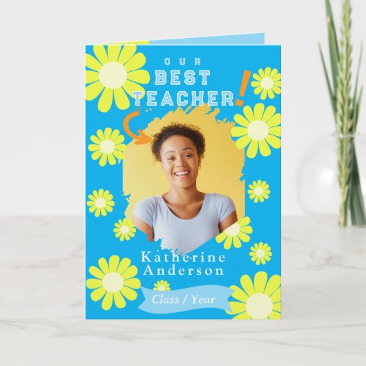 デイジー最高の先生フォトブルー カード (正面)