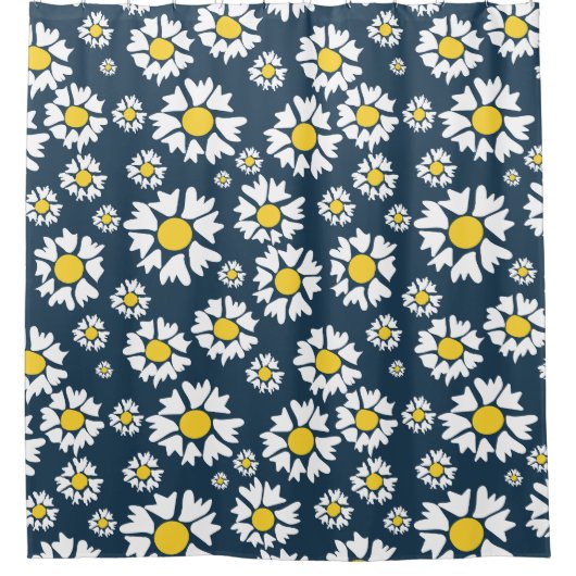 デイジー模様、花柄、白デイジー シャワーカーテン (正面)