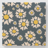 デイジー模様、花柄、白デイジー ストーンコースター (正面)