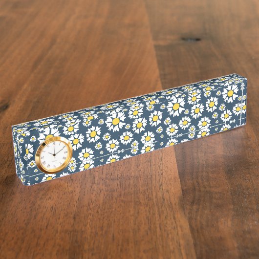 デイジー模様、花柄、白デイジー デスクネームプレート (側面)