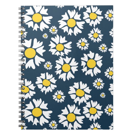 デイジー模様、花柄、白デイジー ノートブック (正面)