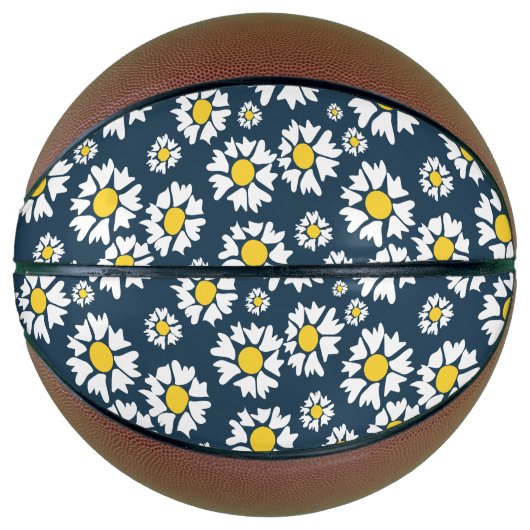 デイジー模様、花柄、白デイジー バスケットボール (正面)