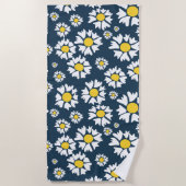 デイジー模様、花柄、白デイジー ビーチタオル (正面)