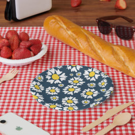 デイジー模様、花柄、白デイジー ペーパープレート