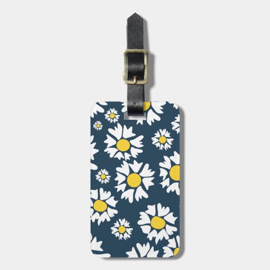 デイジー模様、花柄、白デイジー ラゲッジタグ (正面縦)