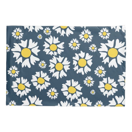 デイジー模様、花柄、白デイジー 枕カバー (裏面)