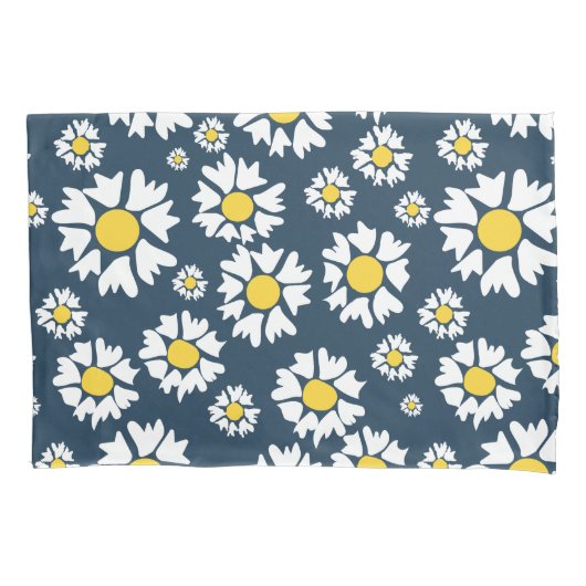 デイジー模様、花柄、白デイジー 枕カバー (正面)