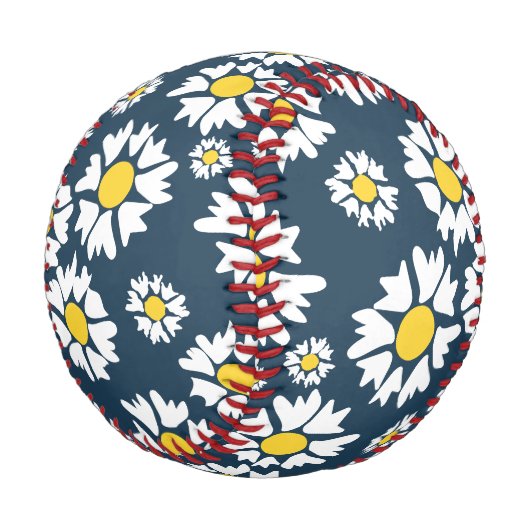 デイジー模様、花柄、白デイジー 野球ボール (アングル)