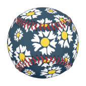 デイジー模様、花柄、白デイジー 野球ボール (正面)