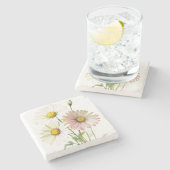 デイジー水彩花モダンなプロフェッショナル ストーンコースター (横)