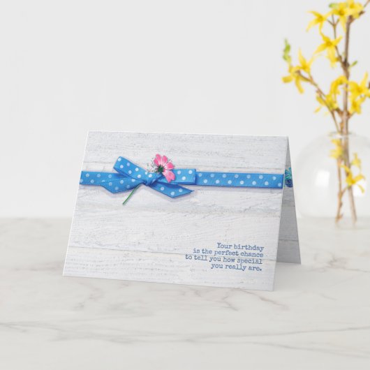 デイジー水玉模様リボン誕生日 カード (黄色い花)