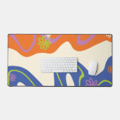 デイジー溝青、オレンジ、紫、緑、クリーム デスクマット (キーボード&マウス)