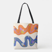 デイジー溝青、オレンジ、紫、緑、クリーム トートバッグ (裏面)