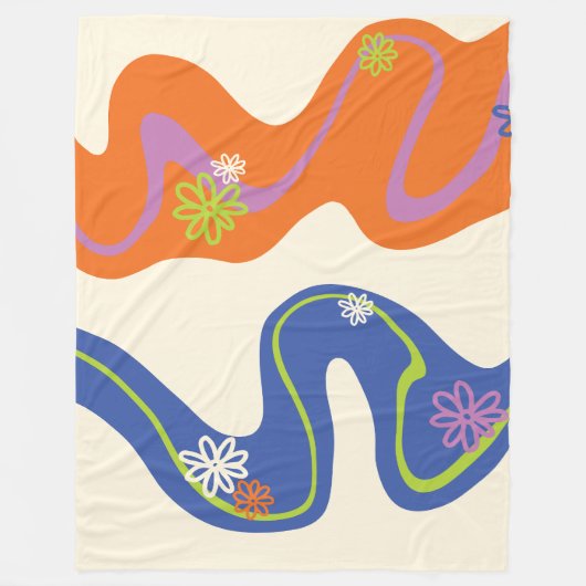 デイジー溝青、オレンジ、紫、緑、クリーム フリースブランケット (正面)