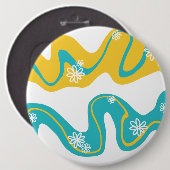 デイジー溝 – ターコイズと黄色 缶バッジ (正面&裏面)
