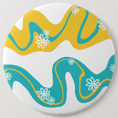 デイジー溝 – ターコイズと黄色 缶バッジ (正面)