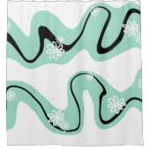 デイジー溝（ミントグリーン、白黒） シャワーカーテン (正面)