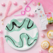 デイジー溝（ミントグリーン、白黒） ペーパープレート (パーティー)