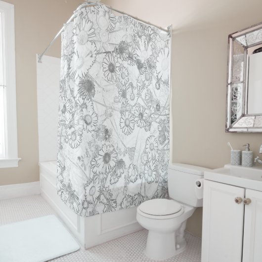 デイジー牧草地のライトグレー模様シャワーカーテン シャワーカーテン (インサイチュ)