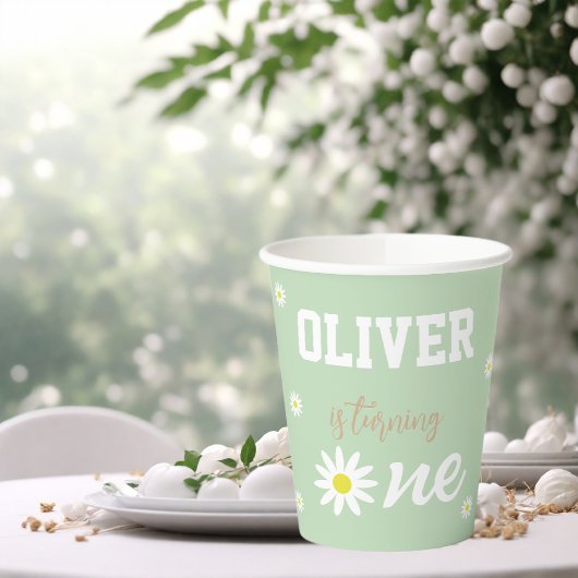 デイジー男女兼用1st誕生日パーティーボホグリーン 紙コップ