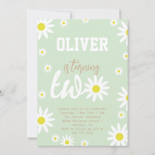 デイジー男女兼用2nd誕生日パーティーボホホワイト 招待状 (正面)