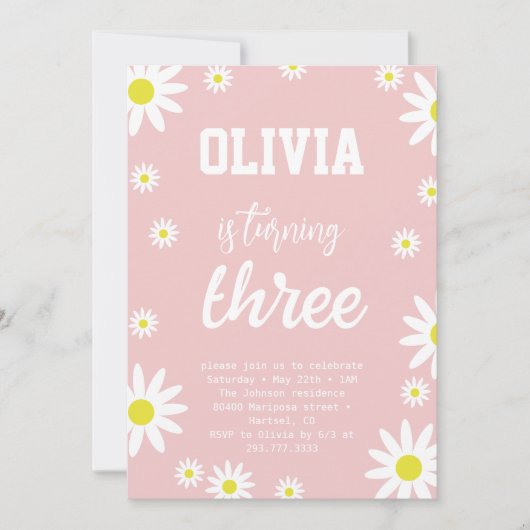 デイジー男女兼用3rd誕生日パーティーボホホワイト 招待状 (正面)