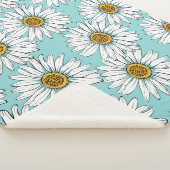デイジー白い花が青いヴィンテージの継ぎ目なし シェルパブランケット (3/4)