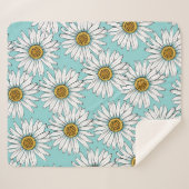 デイジー白い花が青いヴィンテージの継ぎ目なし シェルパブランケット (正面(横))