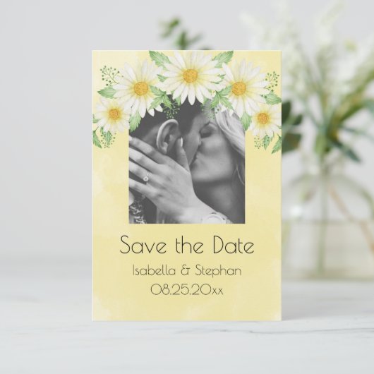 デイジー白い黄色のフローラ写真の保存日付 (スタンド正面)